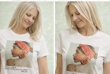 helanke za punije: Bela pamučna majica kratkih rukava sa printom ženskog lika sa crvenom — 4