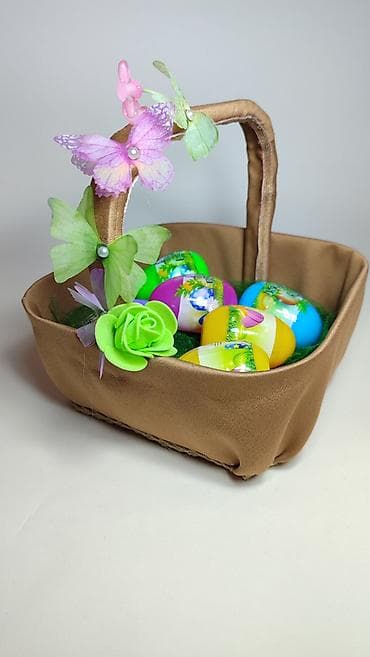 Rasveta: Uskršnja dekorativna korpa sa plastičnim jajima - Smeđa pravougaona — 3