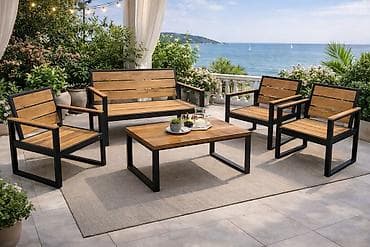 ograda za bebe: Vrtni lounge set – aluminijum i drvo, 5 delova - Sastav seta: dvosed — 1