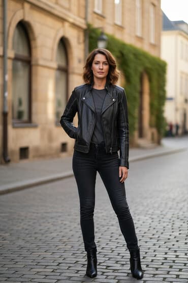 zenske jakne superdry: Kožna jakna – crna, ženski kroj - Materijal: prirodna koža (glatka — 2