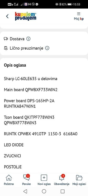 Sharp LC-60LE635 – delovi i module Dostupni originalni delovi sa