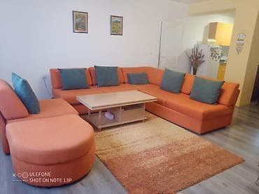 Sectional sofas: Veliki ugaoni modularni trosed sa tabureom – narandžasta tkanina - — 4