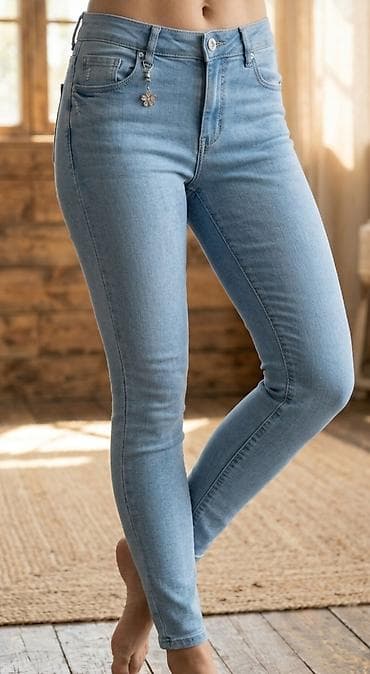 leprsave pantalone: Ženske skinny farmerke – svetlo plave - Kroj: uske (skinny), dužina — 1