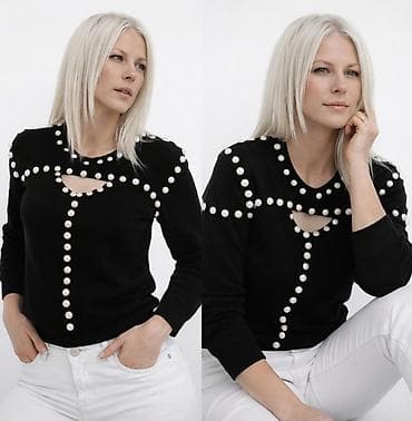 Ženska obuća: Crni džemper sa ukrasnim bisernim aplikacijama - Boja: crna - Kroj — 2