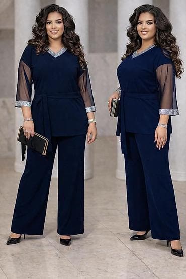 reserved kompleti: Elegantna ženska komplet kombinacija – bluza i pantalone u tamnoplavoj — 1