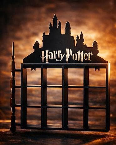 polica sa korpama: Harry Potter zidna polica za kolekcije – tematski stalak sa 12 — 2