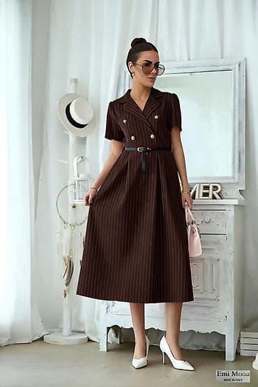 etno odeca: ✅Elegantna midi haljina sa kratkim rukavima i prugama
💫2700 din — 4