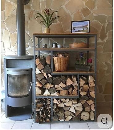 Stilski nameštaj: Metalno-drvena polica za ogrev i dekoracije - Višenamenska polica — 1