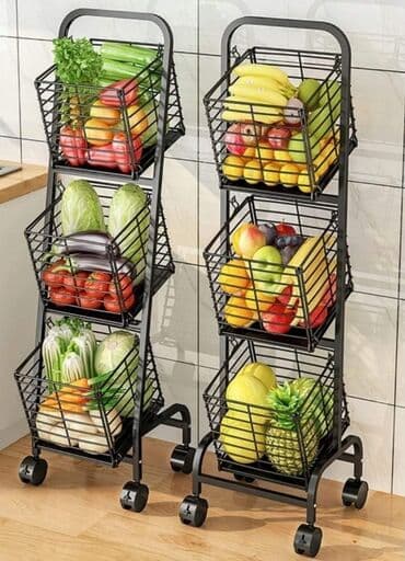 polica na točkiće: Metalna pokretna kolica sa korpama, sa tri nivoa na točkovima! Na dve — 1