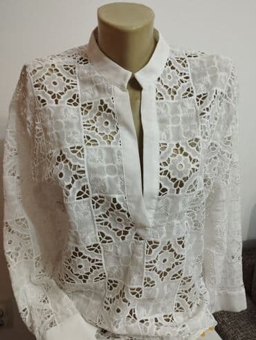 dugacke kosulje: Zara, M (EU 38), Cotton, Embroidery, Single-colored, color - White — 2