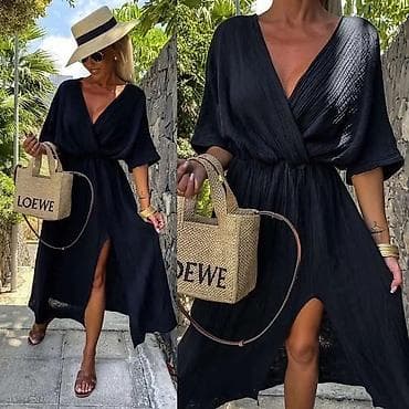 torbe za pijacu: Ženska letnja midi haljina od pamučnog muslina (gauze), ležernog — 4