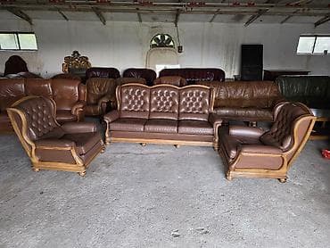 dvosed i dve fotelje: Kožni set za dnevni boravak – klasičan stil - Komplet: trosed + 2 — 6