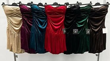 Men's Clothing: Baršunasta mini haljina sa bretelama – srcoliki dekolte - Materijal — 9