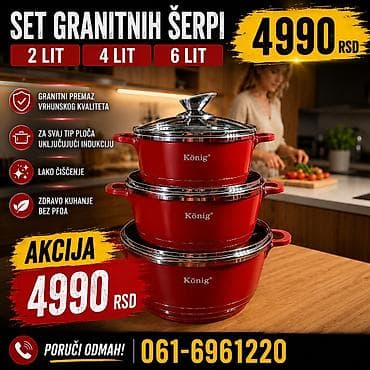 akcija šerpe metalac posuđe cene: Set granitnih šerpi König – 3 komada: 2 L, 4 L i 6 L. - Granitni — 1