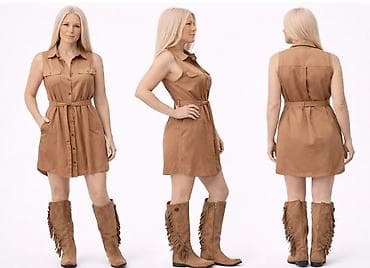 haljine kosulje: Haljina košulja kroja, u braon boji, bez rukava, sa rever kragnom — 1