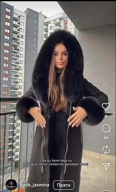 mona torbe crne: Elegantni dugi crni monton sa raskošnim krznom Polarne lisice - — 3