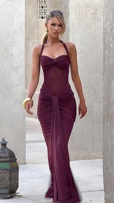 moderna odeća: 🔥Elegantna duga haljina na pertlanje oko vrata - Kroj: uska silueta — 1