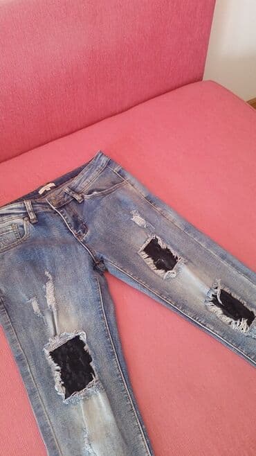 jednobojne pantalone: Iscepane farmerke, jeans sa čipkom, OVS Prelepe Oviesse farmerke — 2