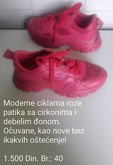 Moderne ciklama roze patike sa cirkonima i debelim đonom. - Ukrasne