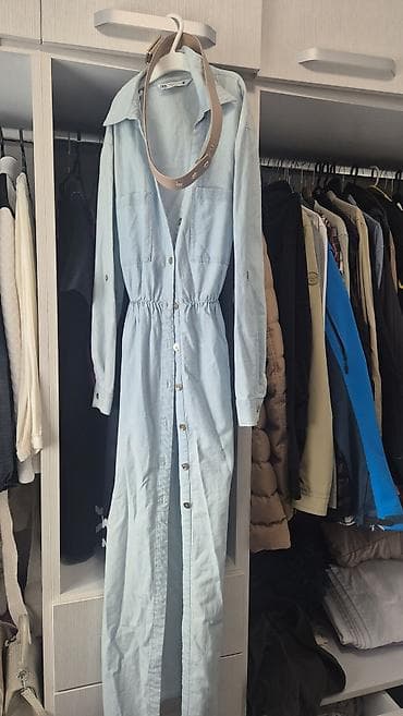 stem haljine: Zara Novo Duga košulja-haljina od svetlog denima sa dugim rukavima — 1