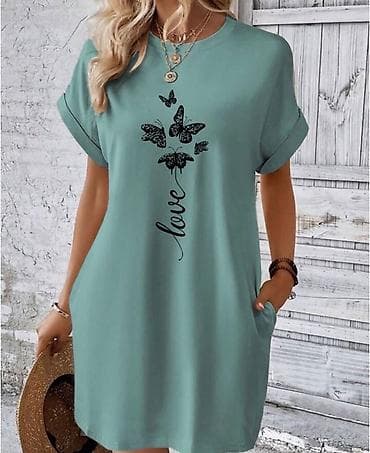 Haljine: Ženska ležerna mini haljina sa kratkim rukavima i džepovima. Ravan — 5