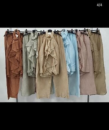 brus koji se lepi: Damski komplet – bluza bez rukava sa volanima + široke pantalone. - — 4