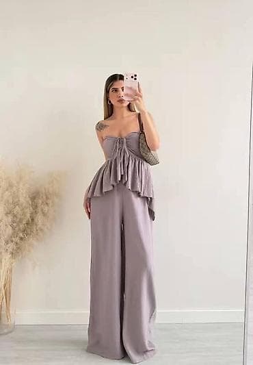 pantalone sheg: Ženski komplet – top bez bretela + široke pantalone - Dizajn — 3
