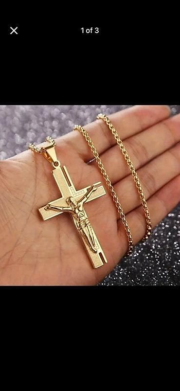 ogrlica sa krstom: Zlatna muška ogrlica sa priveskom krsta (raspeće). - Materijal — 1