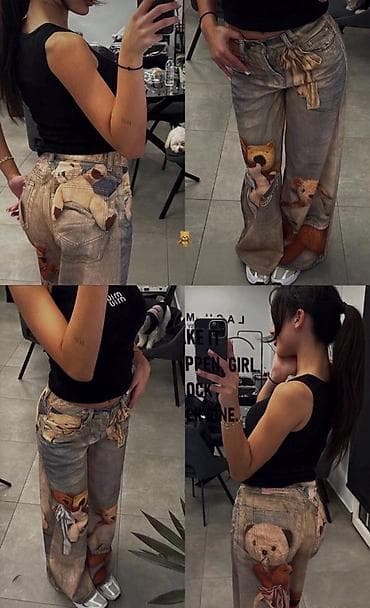 torbice sa cirkonima: ❤️Ženske široke farmerke sa printom medvedića
✅3100 din 
S m l — 6