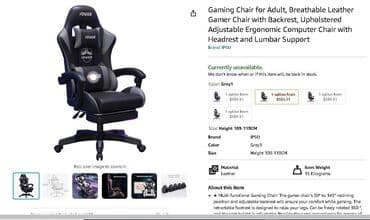 Ugaone garniture: Gaming stolica YOU GE (IPSU) – ergonomska, kožna, sa naslonom za glavu — 2