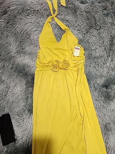 stitch mindjuse za devojcice: Haljina bez bretela/na vezivanje oko vrata u jarko žutoj boji. Model — 1