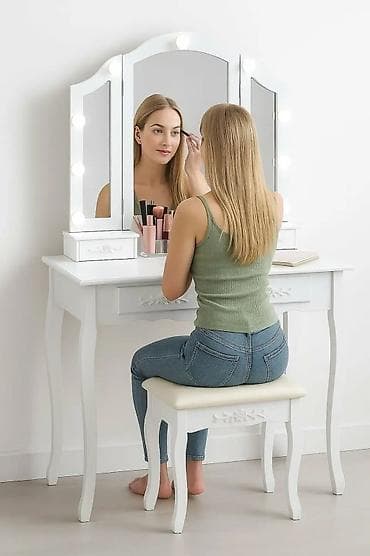 nogice za komode: Toaletni sto sa ogledalom i rasvetom - Elegantna bela konzola sa — 1