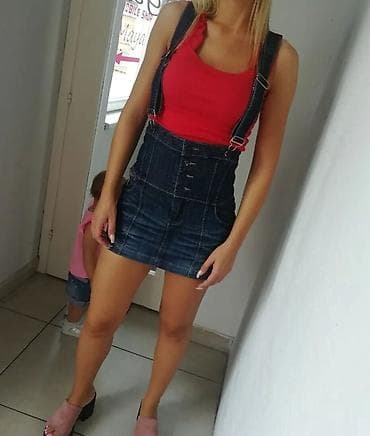 plisane suknje: Ženska teksas mini suknja sa tregerima - Model: mini suknja na — 2