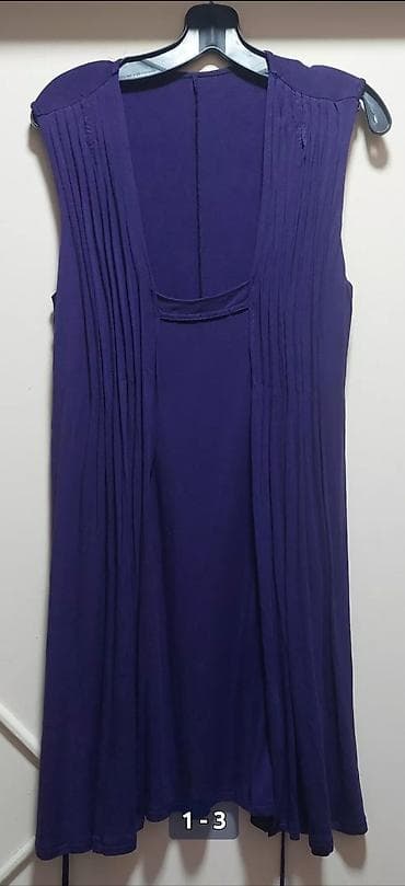 kompleti ženski: Ljubičasta ženska haljina bez rukava - Kroj: A-linija, lepršava, midi — 1