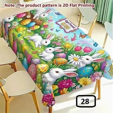 sobe za devojcice: Uskršnji stolnjak sa štampom zeka, jaja i prolećnog cveća - — 7