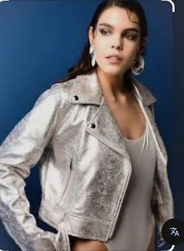 zen obuća vranje: Srebrna ženska biker jakna sa metalik efektom - Krojen model u stilu — 2