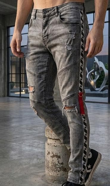 step patike: Muške slim fit farmerke – sivo ispran denim sa urbanim detaljima. - — 1