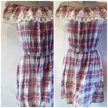 haljine elipsa: NOVA KARIRANA HALJINA M Prelepa nova haljina,off the shoulder Pazuh do — 1