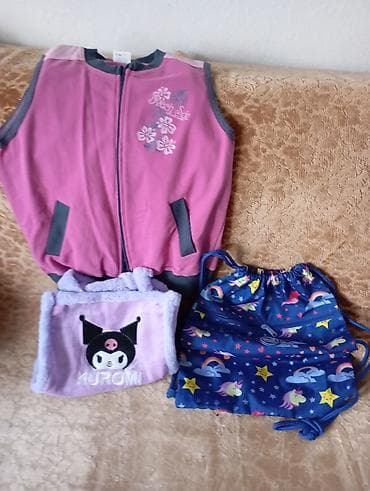 Dečiji set: prsluk + dve torbice - Prsluk bez rukava, roza sa sivim