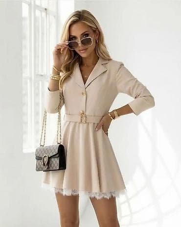 duge elegantne suknje: Elegantna mini haljina sa sakoi‑kragnom i pojasom - Kroj: struk — 9