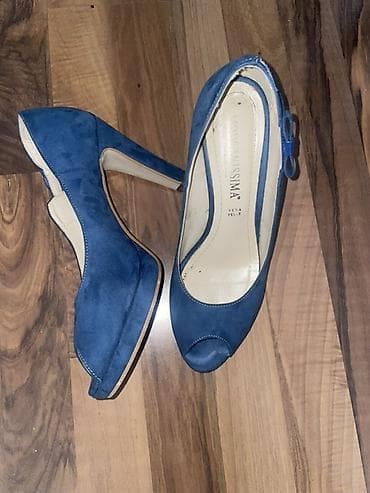 bata obuća novi sad: Plave ženske salonke s platformom i otvorenim prstima (peep toe), broj — 3