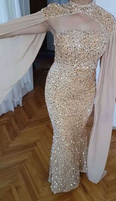 svečana duga haljina: S (EU 36), color - Gold, Short sleeves — 1