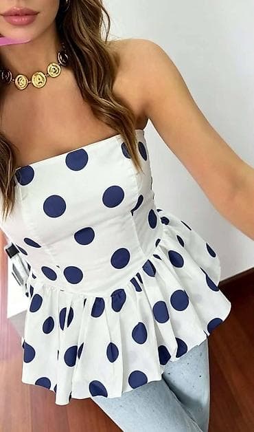 Tops: Ženski top bez bretela sa volanom i tufnama - Kroj: korpulentan — 5