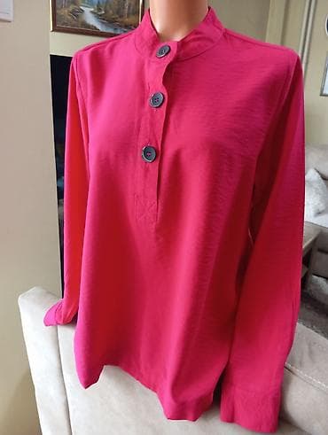 rolke od kasmira: Ženska bluzica/košulja sa dugim rukavima u intenzivnoj ciklama/roze — 2