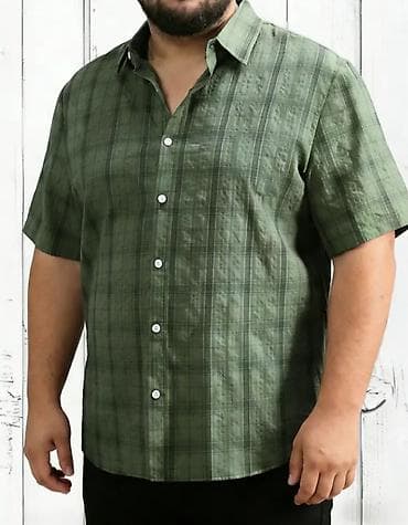 novo muska kosulja: Muška košulja sa kratkim rukavima 5XL – karirana, maslinasto zelena — 1