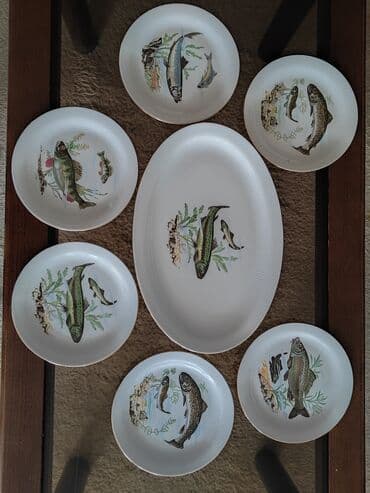 Tableware: Porcelanski servis za ribu – 7 delova - 1 veliki ovalni poslužavnik — 4