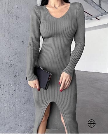 halji e: 💫Rebrasta ženska haljina sa dugim rukavima i V-izrezom
1550 din — 2