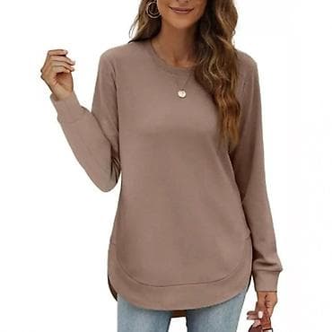 helanke sa stopom: Ženska dukserica sa dugim rukavima i okruglim izrezom - Klasčan, čist — 10