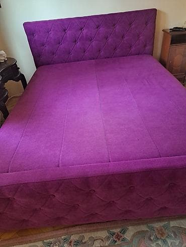 jysk ormari za hodnik: Tapacirani bračni krevet – ljubičasti baršun - Dimenzije ležajne — 4