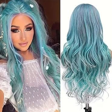 svetlece pidzame cena: Duga talasasta perika u nijansama tirkiza i akvamarina - Stil: duga — 3